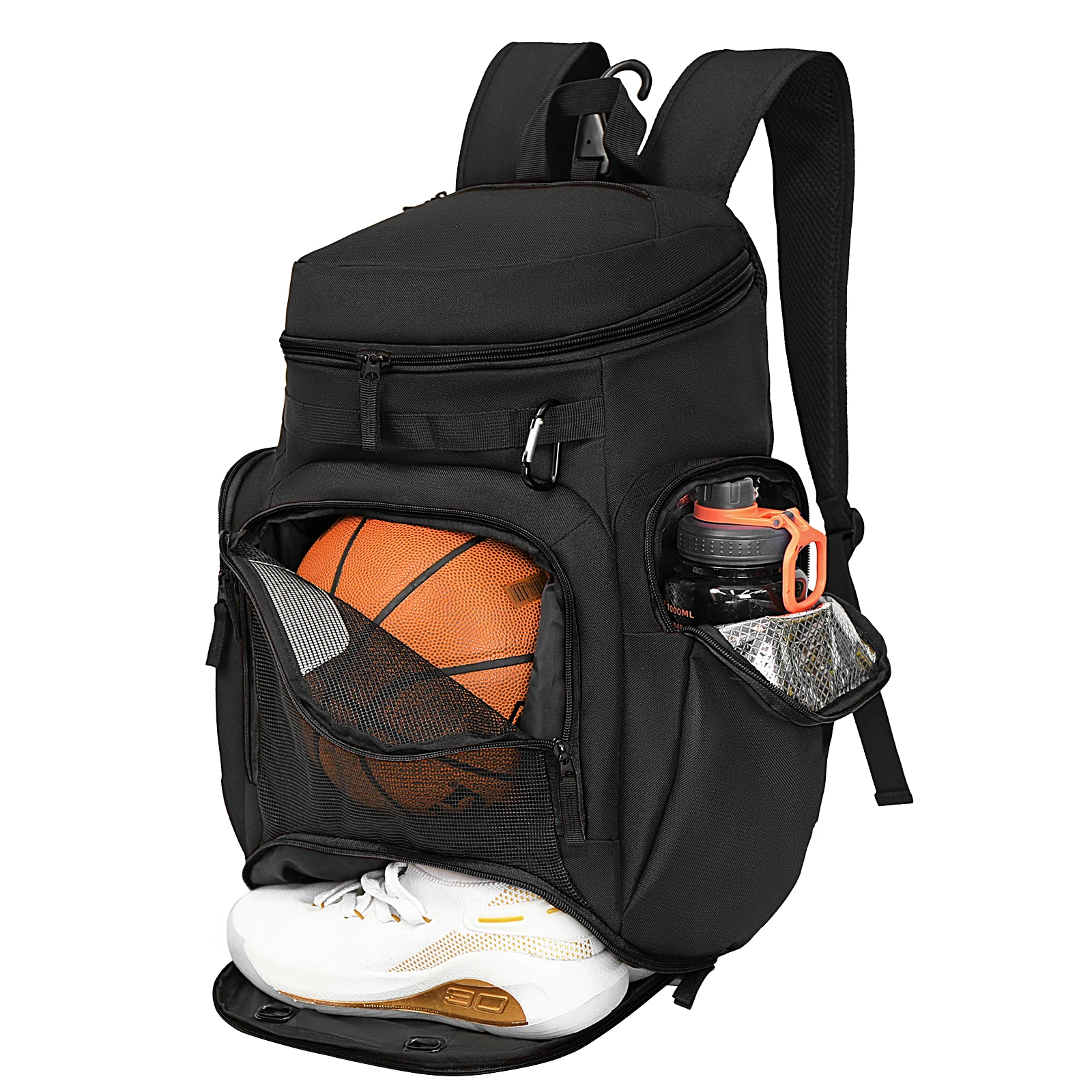 Grand sac à dos de basket-ball, sac de sport avec compartiment à balles et compartiment à chaussures pour chaussures de sport d\'eau