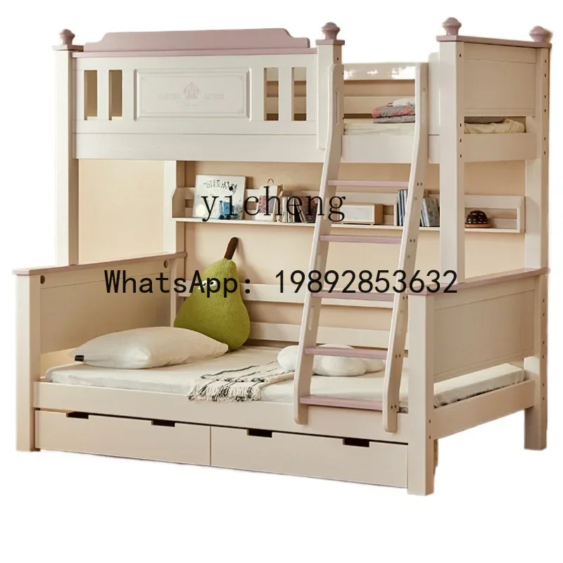 

LYY Height-Adjustable Bed Upper and Lower Bunk Bunk Bed Solid Wood Children's Heightened Guardrail Bunk Bed