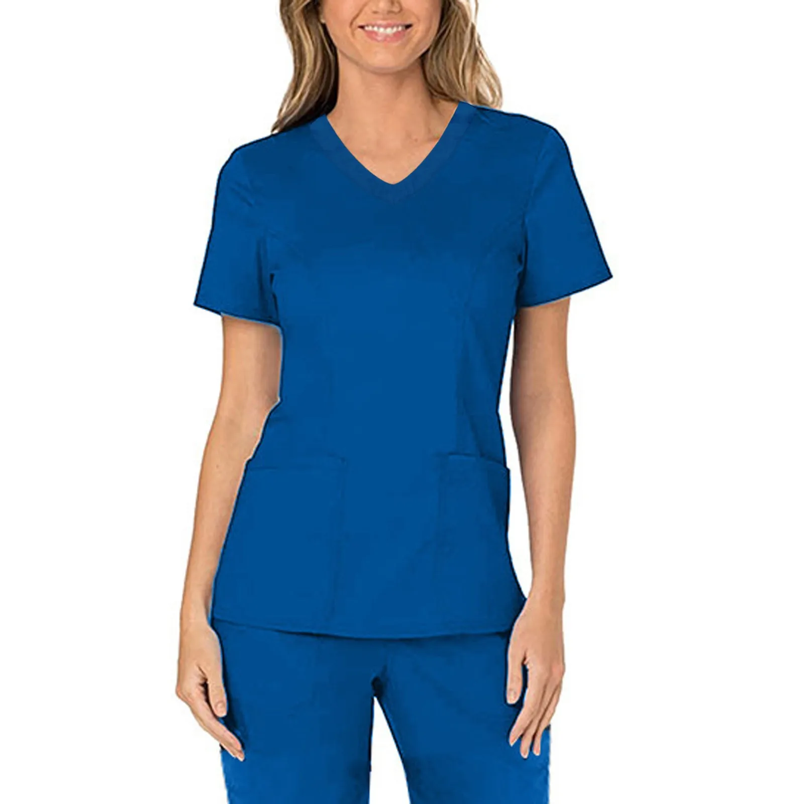 Mulheres Manga Curta Uniforme de Enfermeira, Blusa Clínica, Tops de Trabalho, Uniforme de Enfermagem, Bolso de Cuidados, Uniforme Operário, Uniforme Monocromático