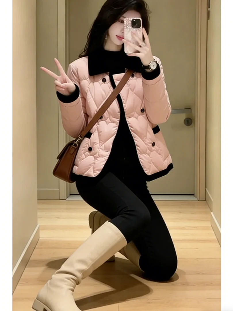 

Утепленное стеганое зимнее пальто Sli Thiened из розового хлопка, корейский стиль, прямой крой, длинное, для повседневной носки