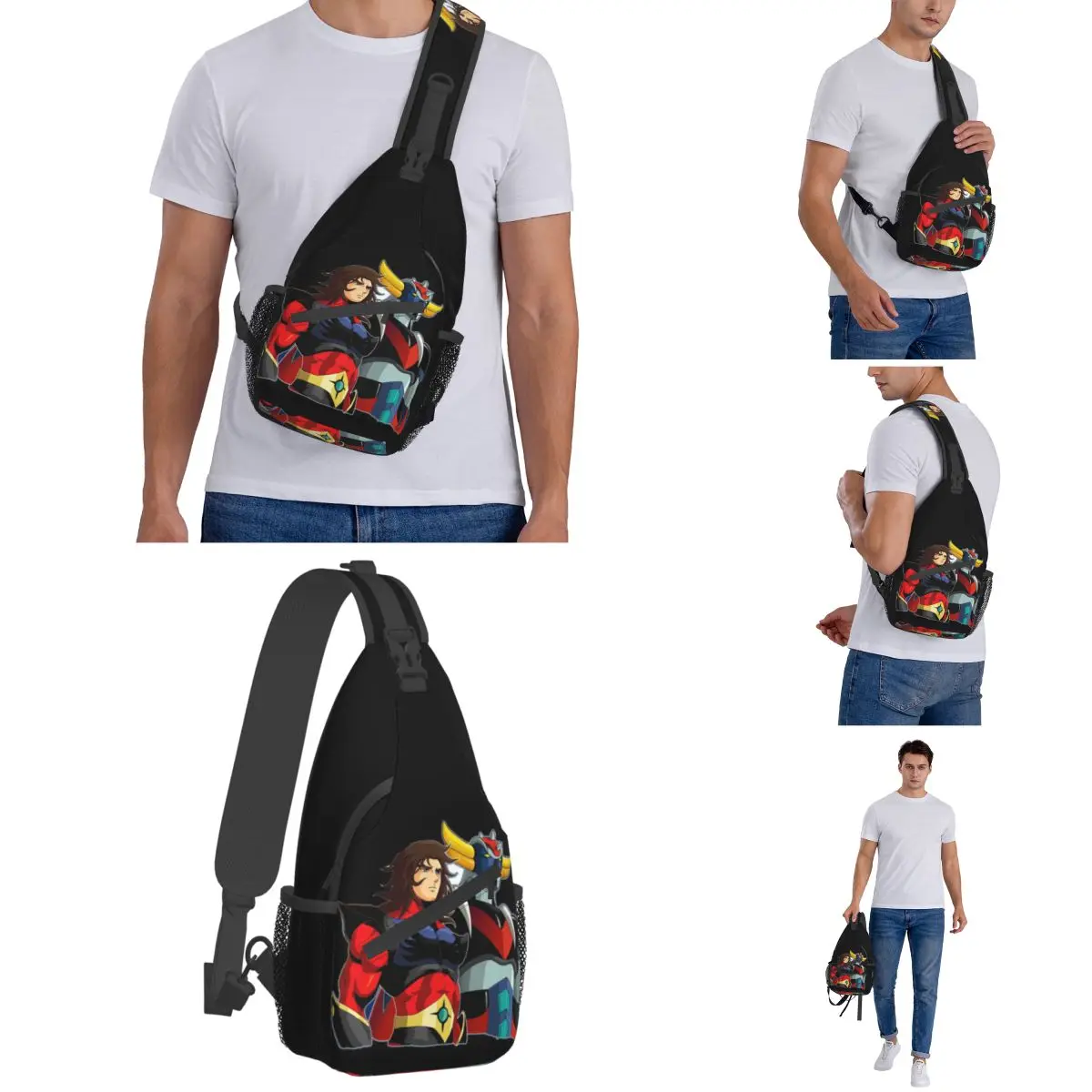 Grendizer Actarus UFO Robot Small Sling Bag Chest Crossbody Shoulder Sling Backpack Outdoor Daypacks Anime Printed School Bags