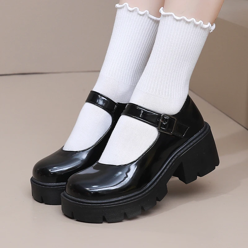 Damskie buty Mary Jane Vintage dziewczęce czółenka na platformie wysokie obcasy platformy buty Lolita styl japoński College słodkie buty studenckie