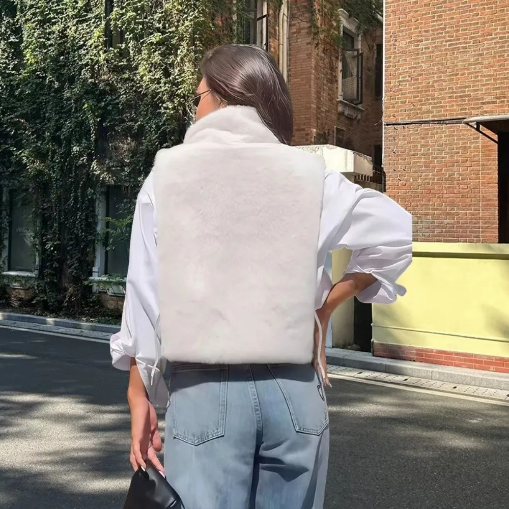 

Экологическая норковая водолазка, топы на бретелях, пушистый жилет из искусственного меха с высоким воротником, утепленный многослойный укороченный топ, осень-зима