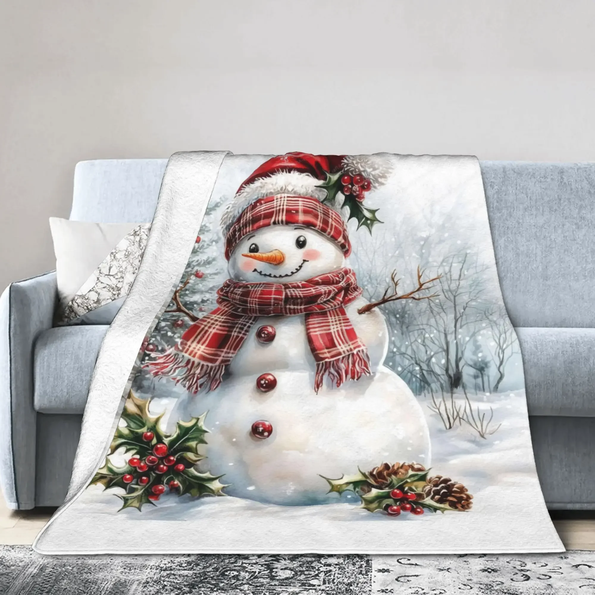 

Christmas Snowman Plush Flannel Throw Blanket for Kids and Adults Super Soft Warm Bedspread for Living Room Custom DIY Gift