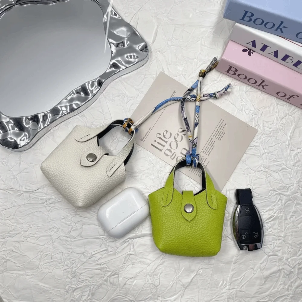 High Quality PU Leather Bluetooth Earphone Bag Versatile Portable Car Keychain Mini Basket Bag Pendant Decoration