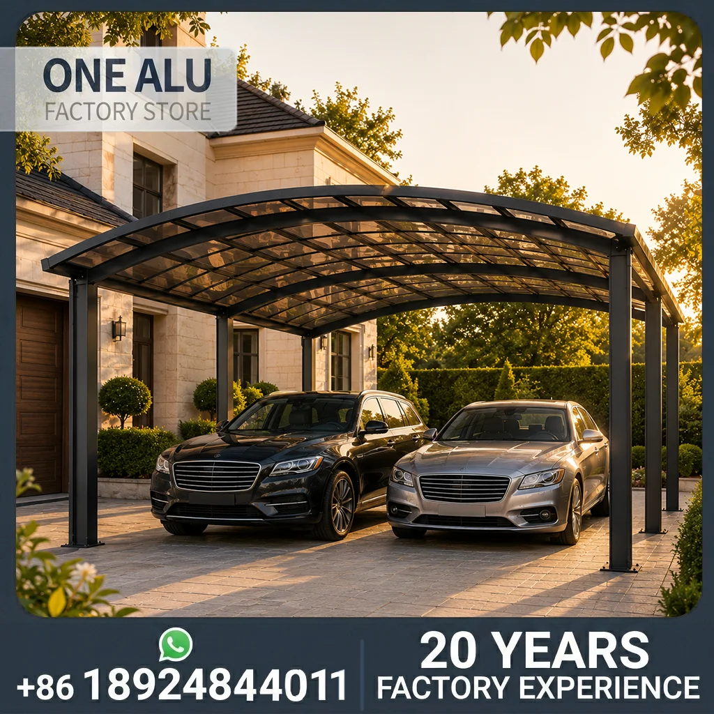 

OneAlu Heritage Arc Carport: Warm Sunset Parking Shelter for Private Garden Driveways with Aluminum Structure