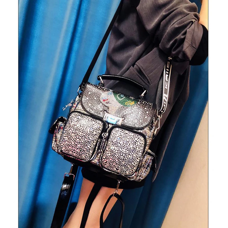 #6343-4 # Fashionable and trendy backpack, new diamond inlaid versatile single shoulder crossbody bag