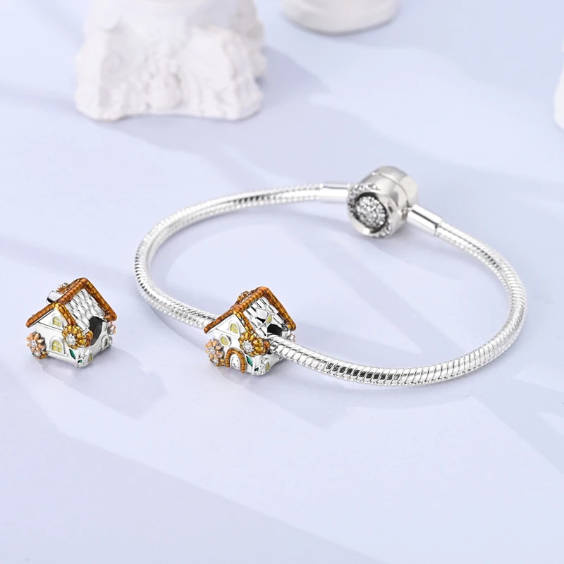 925 Sterling Silver Warm Sunshine Flower Room Charms Beads Fit DIY Bracelet Keychain Women Family Day Commemorative Jewelry Gift