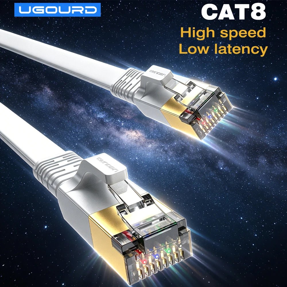 

Cat8 Ethernet Cable 40Gbps 2000MHz SFTP Shielded Cat 8 Flat RJ45 LAN Patch Cord Compatible with Cat7/Cat6a/Cat5a for Xbox Router