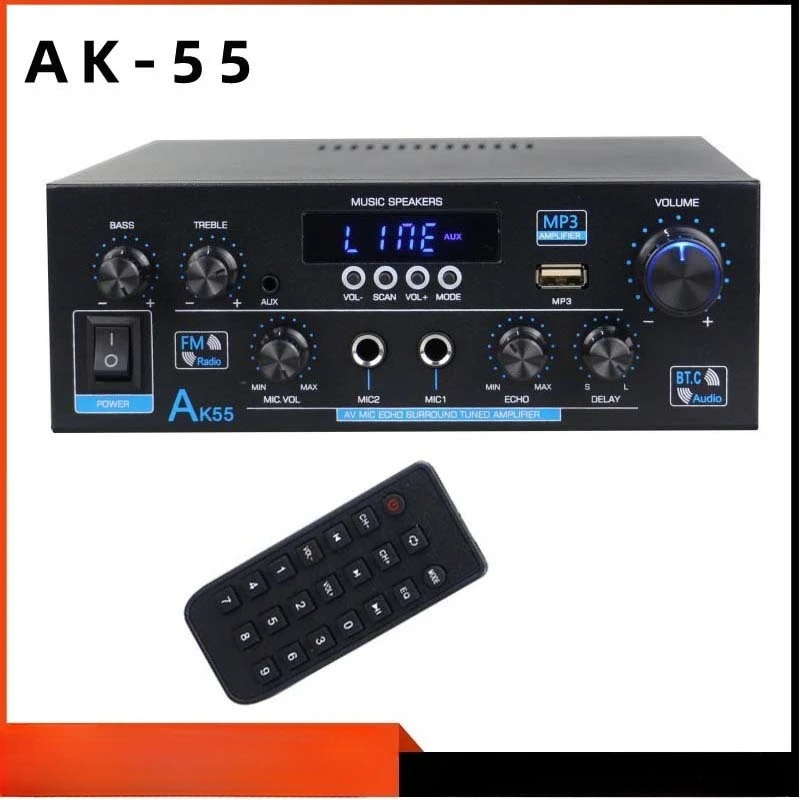 

AK55 Высокомощный Hi-Fi цифровой Bluetooth-усилитель 2,0-канальный домашний усилитель мощности звука на книжной полке