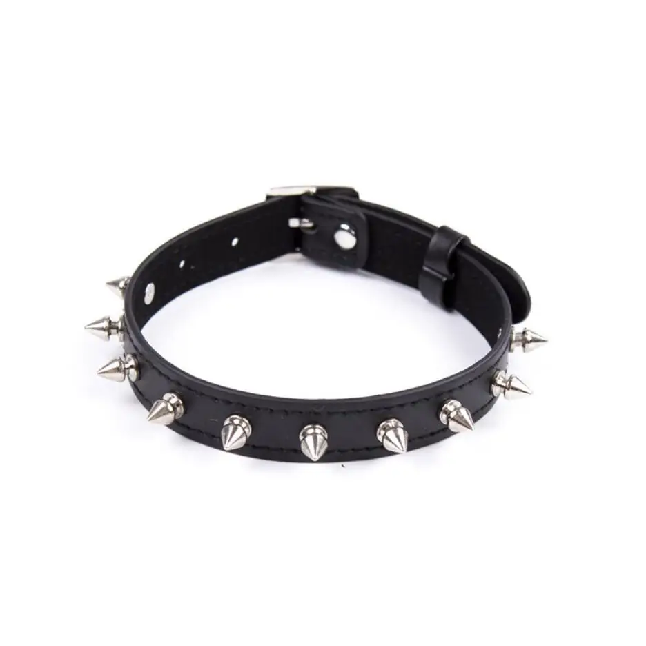 

BDSM Sexy ring Collar punk Buckle Rivet Spiked Leather Tie neck Leash harness Bondage For Posture slave Erotic toys S2717