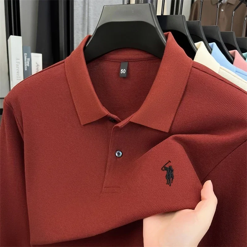 100% reine Baumwolle, hochwertiges Marken-Poloshirt für Herren mit langen Ärmeln, modisches Luxus-Golfshirt mit Stickerei für Herbst und Winter, lässiges T-Shirt. – Detail 15