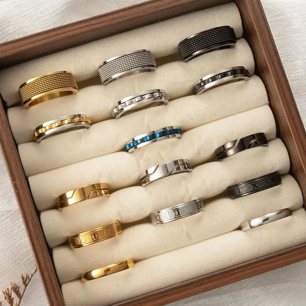 Hot Sale Punk Stainless Steel Men Rings Rotatable Gear Roman Hollow Out Ring For Boyfriend Cool Birthday Jewelry Gifts Wholesale