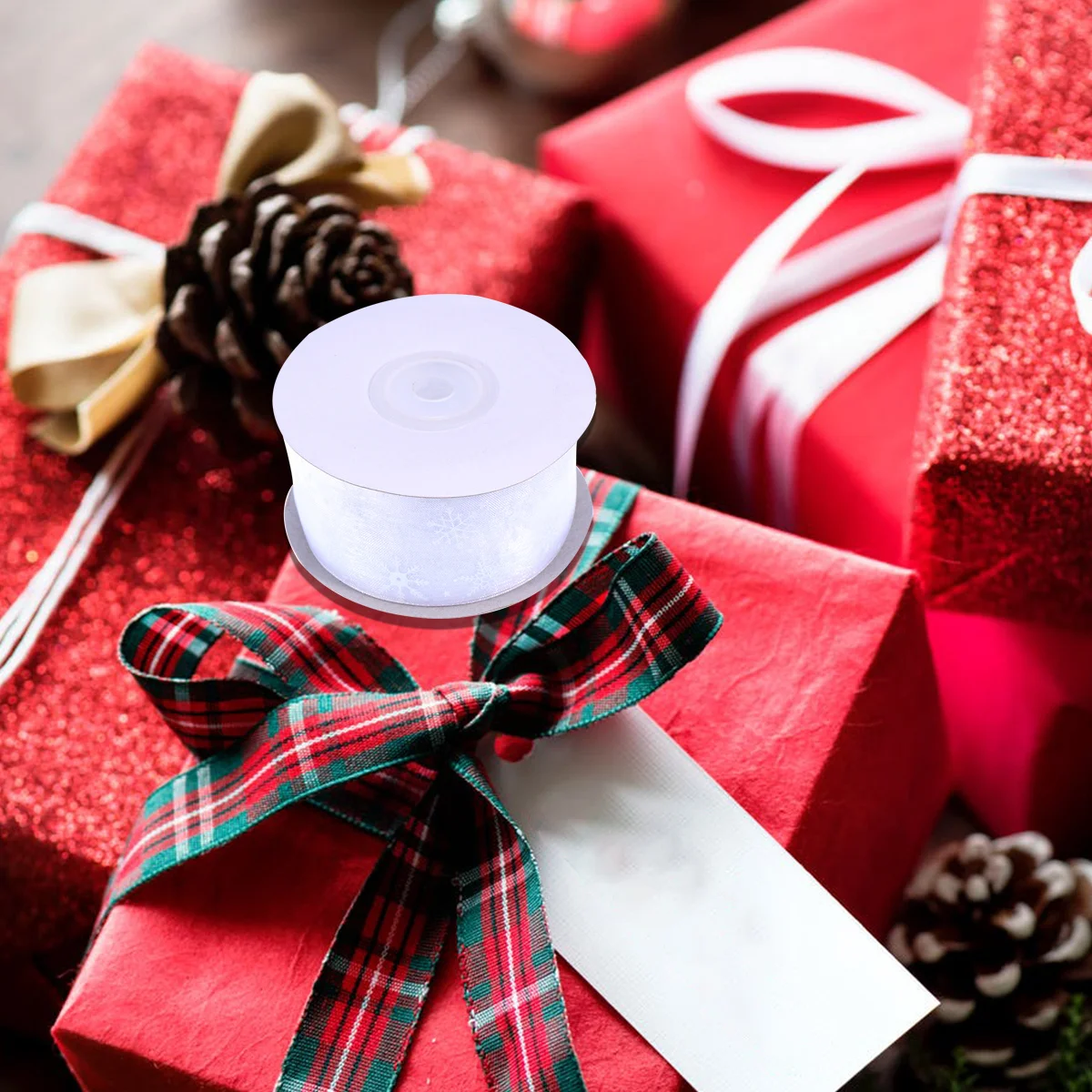 

23m Christmas Snowflake Organza Ribbon Roll Premium Polyester Durable Soft Skin-Friendly Gift Decoration DIY