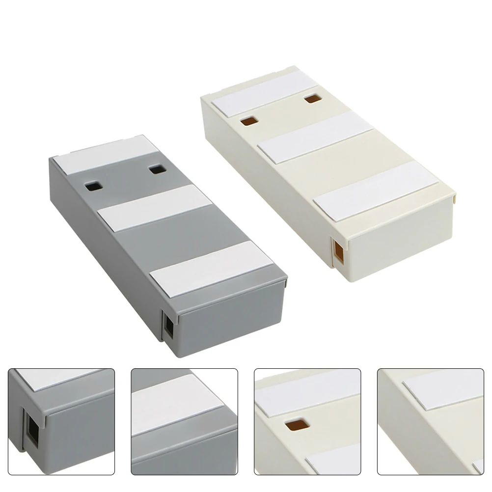 

2pcs Nail-free Storage Box Beige Self-adhesive Hidden Desk Organizer Office Stationery Drawer Plastic Storage Box Under Table