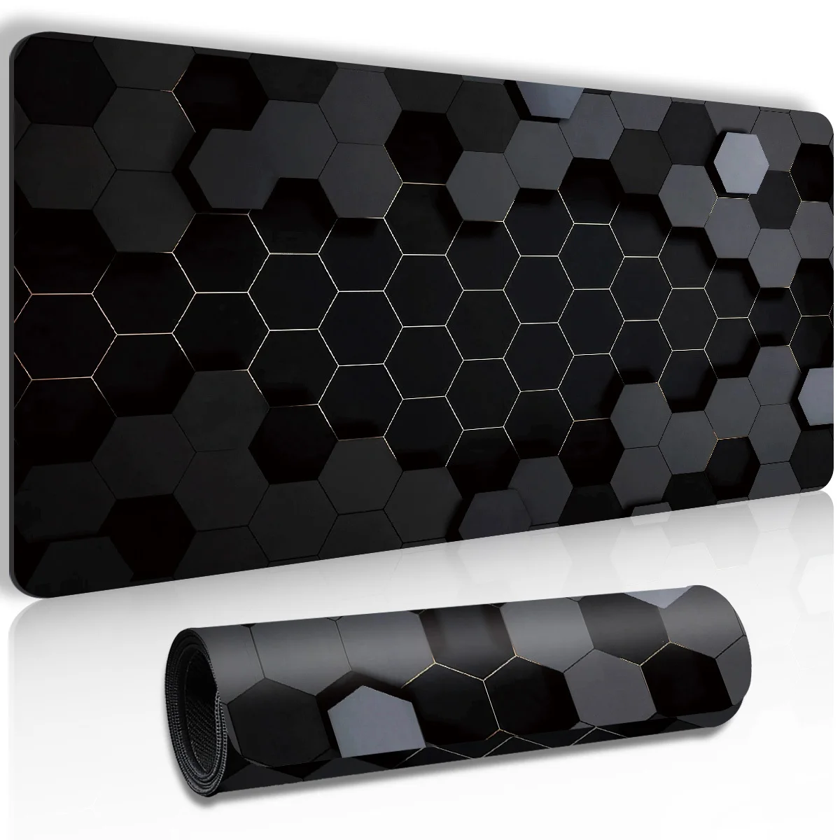 Extended Gaming Mouse Pad And PC Keyboard Mat - Cool Dark Hexagonal Pattern - Laptop Protection Mat for Study Desk