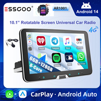 ESSGOO 8 Core 4G GPS Nav Android14 10.1 Inch 360 Rotatable Screen Universal Car Radio Apple Carplay AM FM BT WIFI RDS SWC 6+128B
