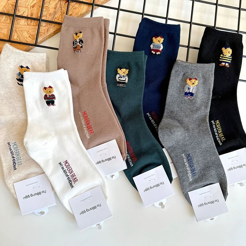 Good Quality Cartoon Elegant Lady Bear Women\'s  Cute Socks Cotton Harajuku Style Woman Novelty Breathable Sox Christmas Gifts