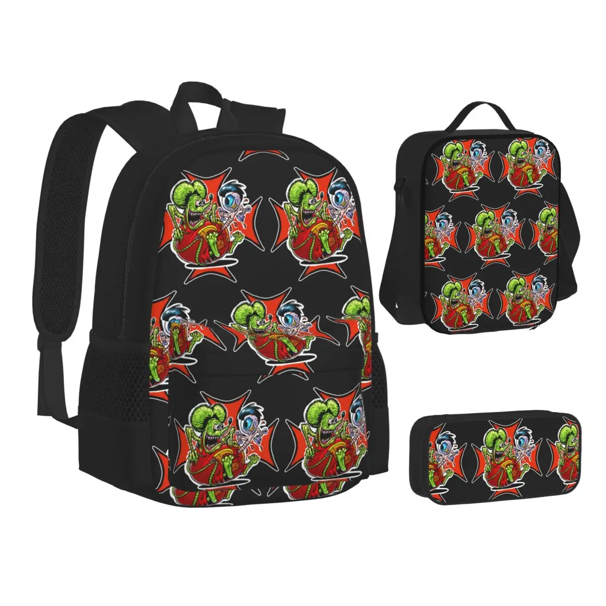 

Rat Fink Chest Buster Backpacks Boys Girls Bookbag School Bags Kids Rucksack Lunch Bag Pen Bag Three-Piece Set