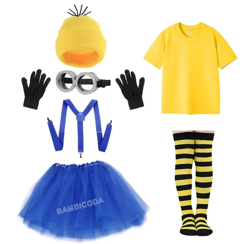 ❤ Disfraz de Cosplay de Anime Thief Daddy Minions, gorro amarillo, guantes elásticos, gafas Steampunk, disfraces de fiesta de Halloween para A Coszi