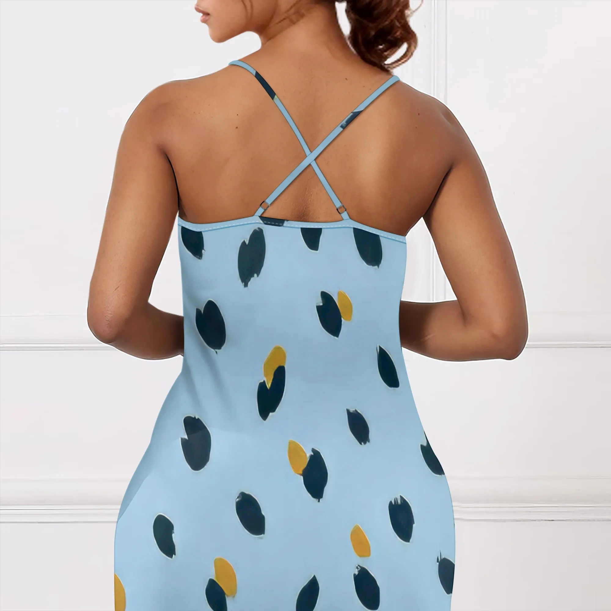 Maxi Pokla Dot Sundress 여성용 스파게티 스트랩 V 넥 느슨한 발목 길이 비치 수영 커버 드레스
