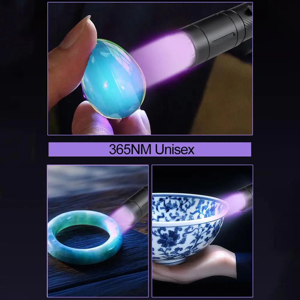 مصباح يدوي محمول بالأشعة فوق البنفسجية 365 نانومتر مع مشبك قلم من الألومنيوم القابل لإعادة الشحن، ضوء كشف علامة خام محمول بالأشعة فوق البنفسجية