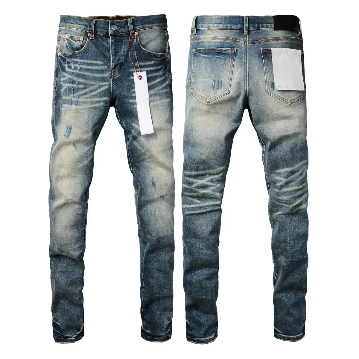 Top quality Purples jeans Men Fashion streetwear distressed blue brand jeans fashionable repair low rise tight denim pants