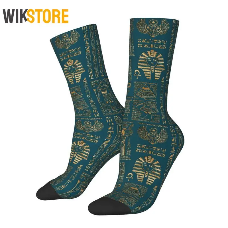 

Novelty Print Egyptian Hieroglyphs And Deities Socks for Men Women Male Stretch Ancient Egypt Art Hip Hop Happy Crew Socks