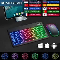 Teclados inalámbricos con Bluetooth para tableta, teclado y ratón con retroiluminación para Android, iOS, Windows Mini, Apple, Xiaomi, Samsung