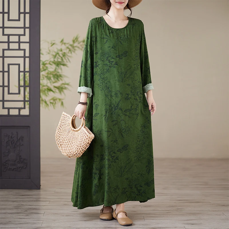 

Свободный крой из хлопка и льна с принтом Long Sve round Ne plus Size Dr Summer Vaion Женская мода Удобный повседневный Dr