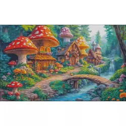 The mushroom house 14CT 16CT Printed On Canvas Cross Stitch DIY Set Chinese Pattern Kit Home Needlework Embroidery 147 Colors