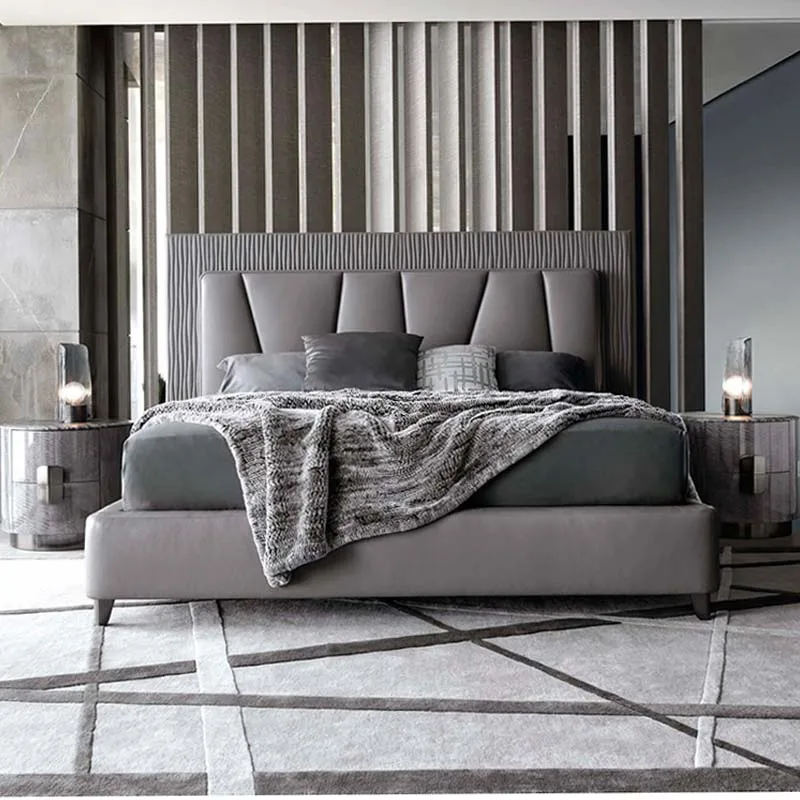 

@#Italian Bed House King Size Bedroom Furniture Set Modern Upholstered Leather Bedroom Luxury Bed Villa