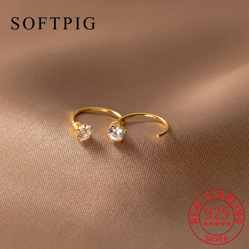 

SOFTPIG Real 925 Sterling Silver Zircon Mini Flower Stud Earrings For Women Cute Fine Jewelry Minimalist Trendy Accessories