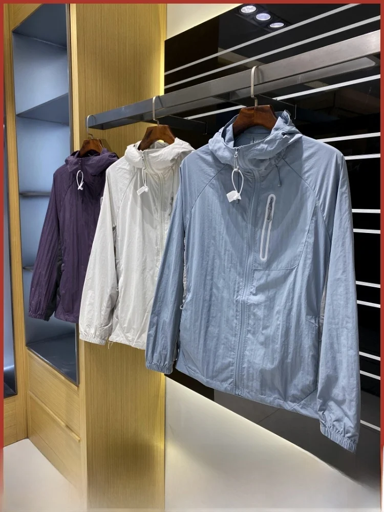 

UPF50 Легкая дышащая повседневная защитная одежда для кожи с капюшоном, летняя тонкая длинная молния све, однотонная одежда Jaet