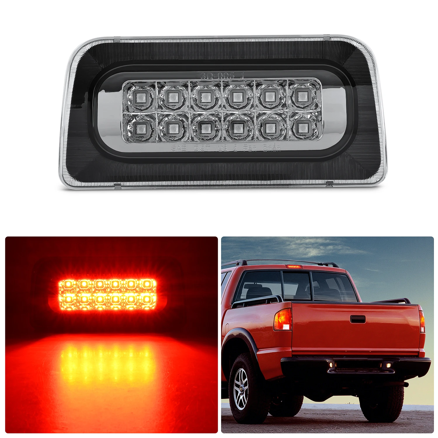 Nilight Third Brake Light for Chevy S10 GMC Sonoma 1994-2003, Smoked Lens | for Chevy S10 GMC Sonoma 1994-2003, Isuzu Hombre 1996-2000, High Mount 3rd Stop LED Lights Replacement