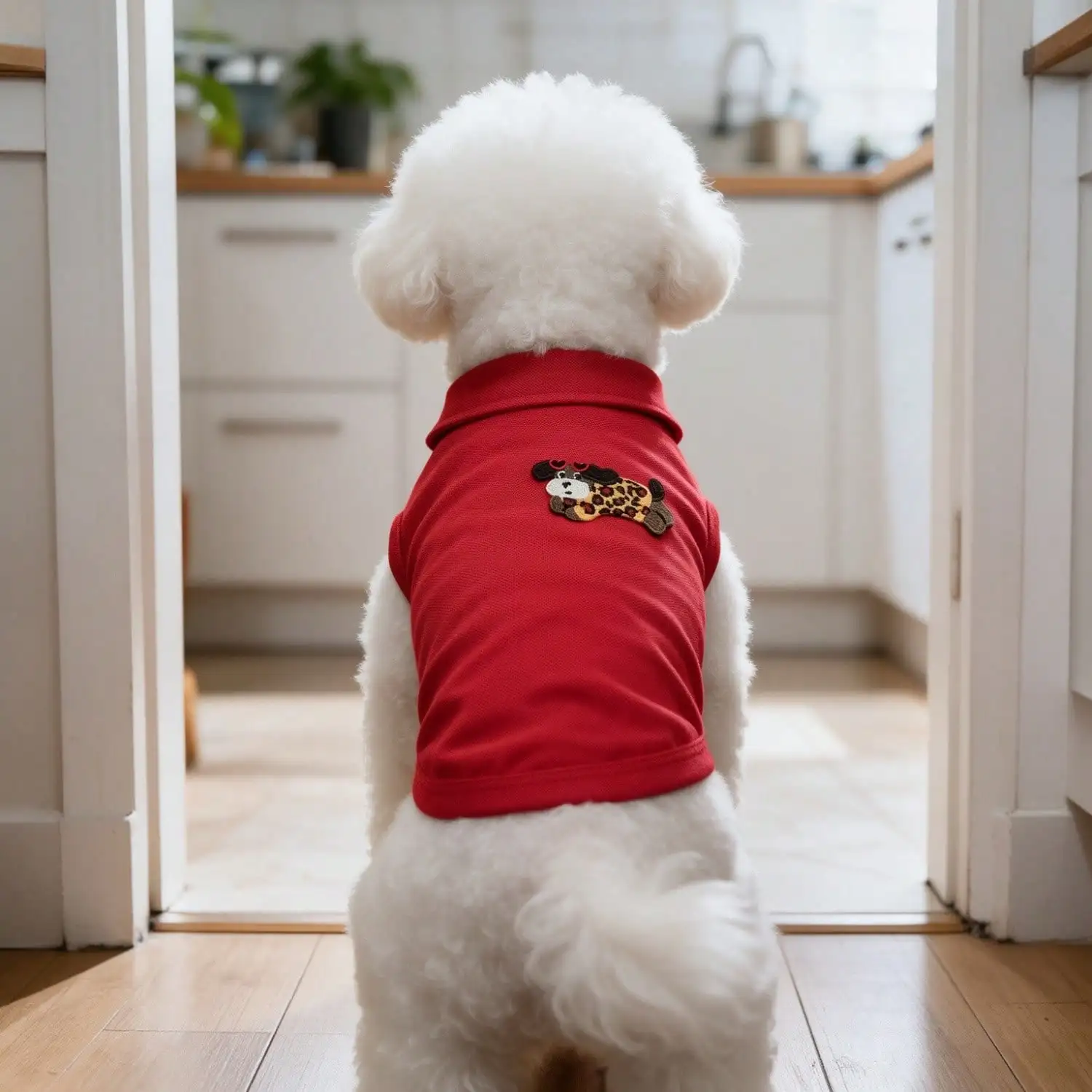 1pc Cute Leopard Print Puppy Embroidery Pet Sleeveless Polo Shirt, Soft Breathable Dog Vest for Small Dogs Bichon Teddy