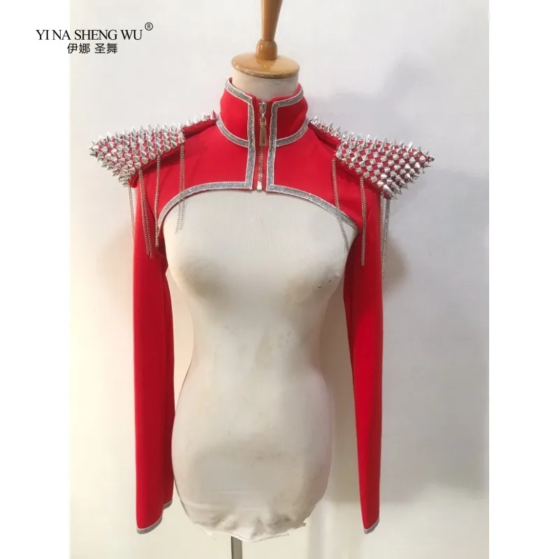 LiuTalk Shoulder Pads Flying Shoulder Small Coat Stage Performance Dress Nightclub Bar Gogo Singer DS Performance Dress