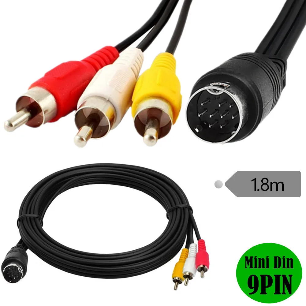 Mini DIN 9Pin S-Video To 3RCA RGB TV HDTV Adapter Cable Color Difference Cable S-Terminal Lotus Audio Video Connection Cable