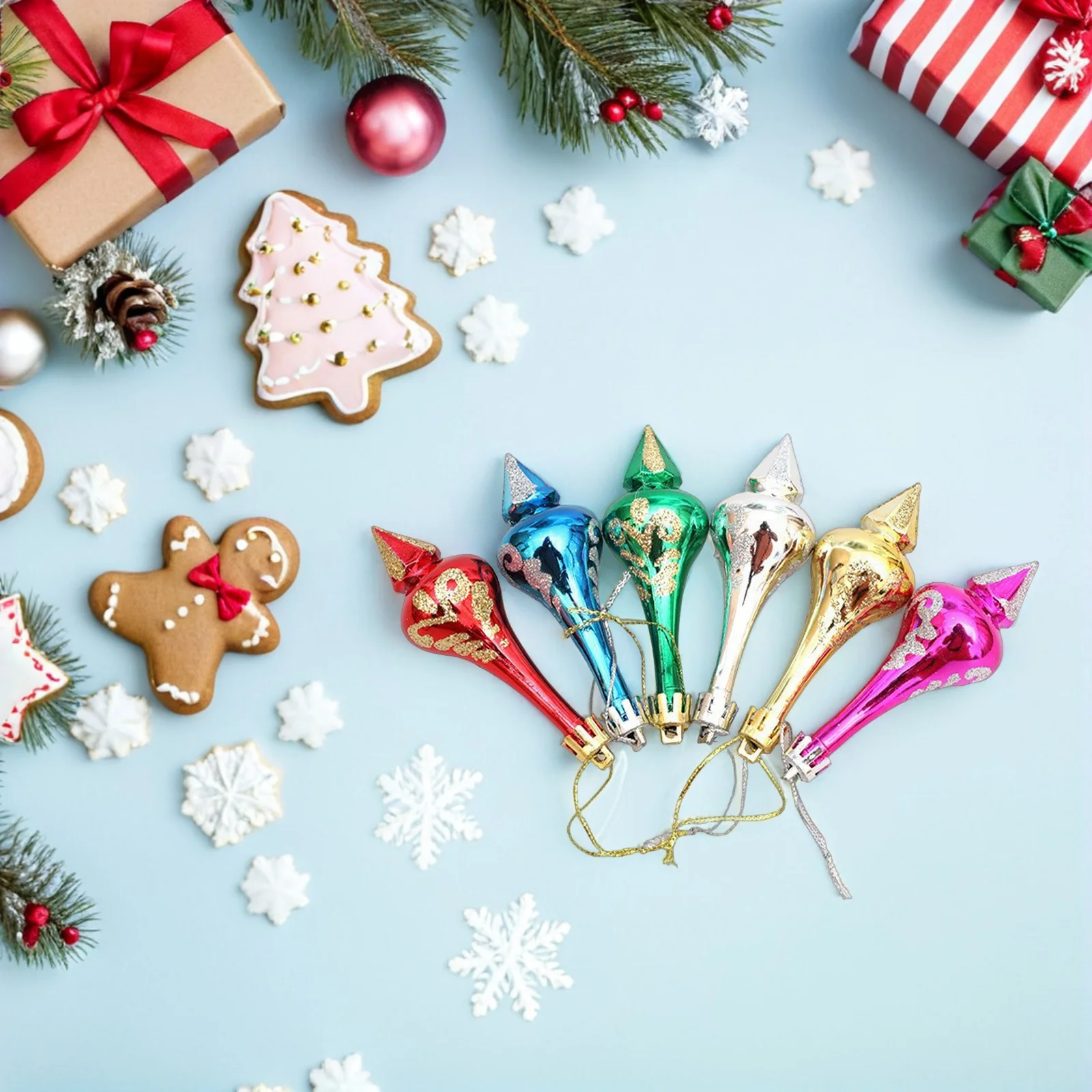 12pcs Christmas Finial Drop Ornaments Shatterproof Festive Tree Decorations Holiday Pendant Set Xmas Decoration Props Tapered