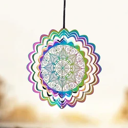 Colorful Rotating Wind Chimes 3D Mandala Flower Specular Sun Catcher Wind Spinner for Home Yard Garden Decor Bird Deterrent