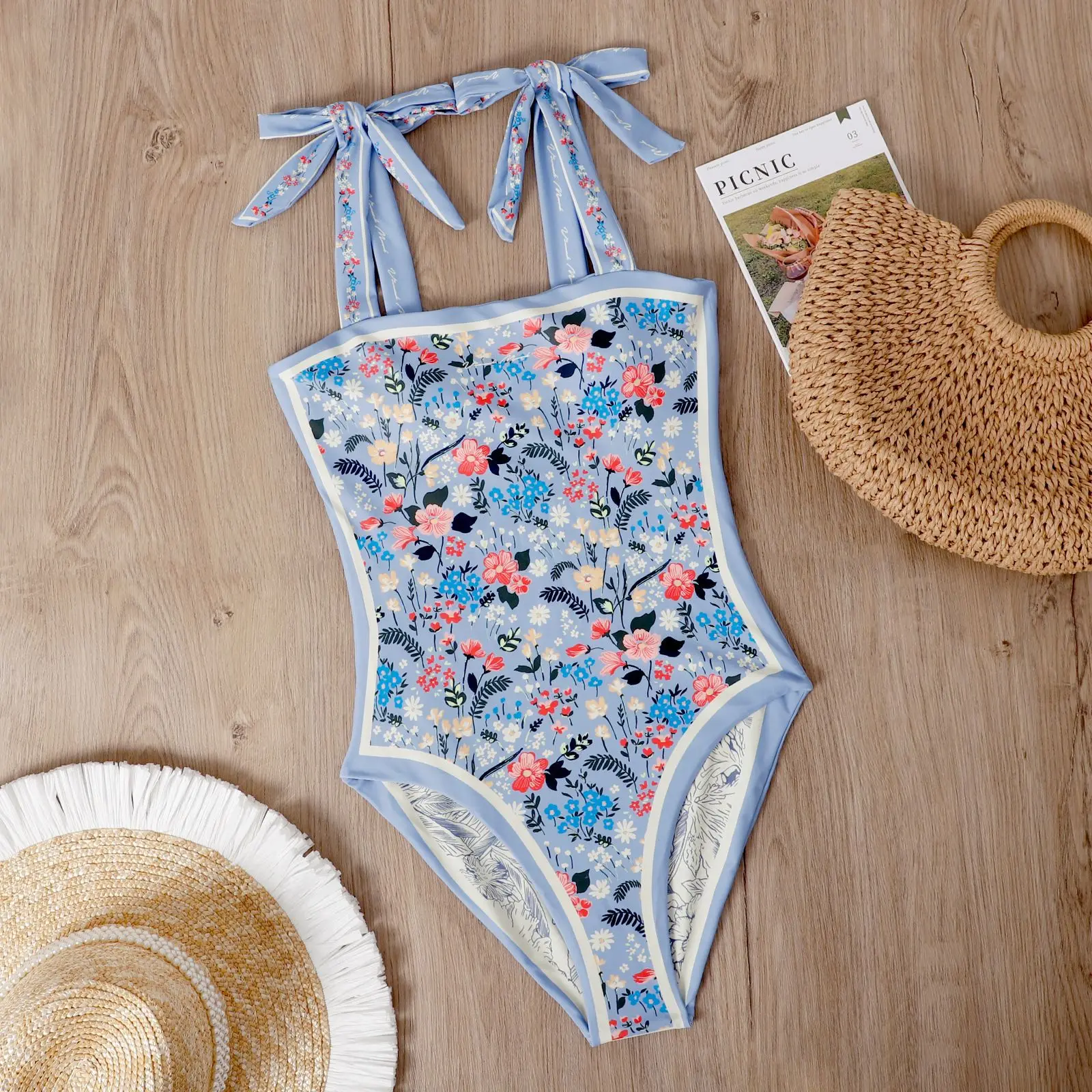 New Women Swimsuit One Piece Double Sided Printing High Quality With Short Skirt Swimwear Set INS Fashion Style Bathing Suit