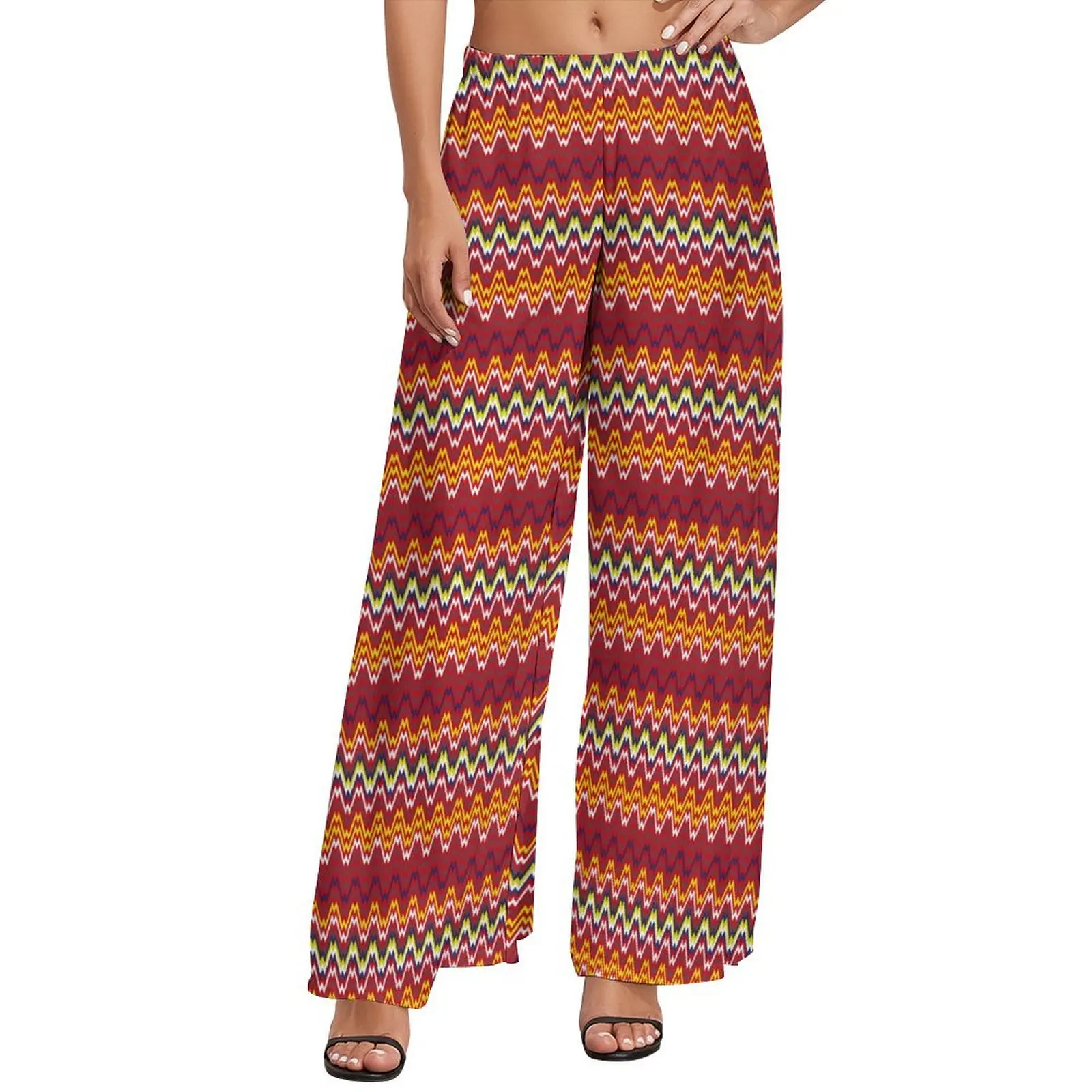 

African Ethnic Print Pants Elastic High Waist Weave Striped Casual Trousers Aesthetic Design Wide Pants