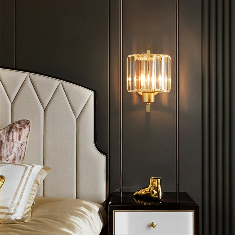 Modern Copper Wall Light Luxury Golden Black Glass Sconce Interior Decor Aisle Stair Ambient Light Living Room Bedroom Wall Lamp