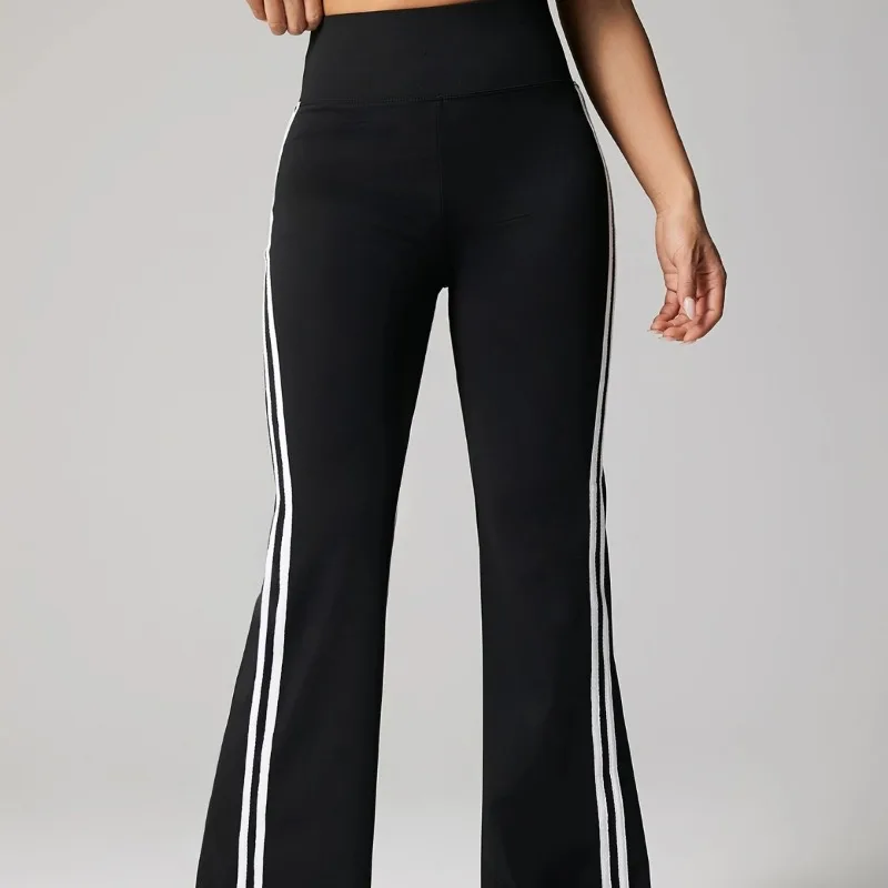 Womens High Waisted Yoga Fitness Leggings American Style Running Butt Lift Stretch Gym Workout Fashion Striped Flared Leggings