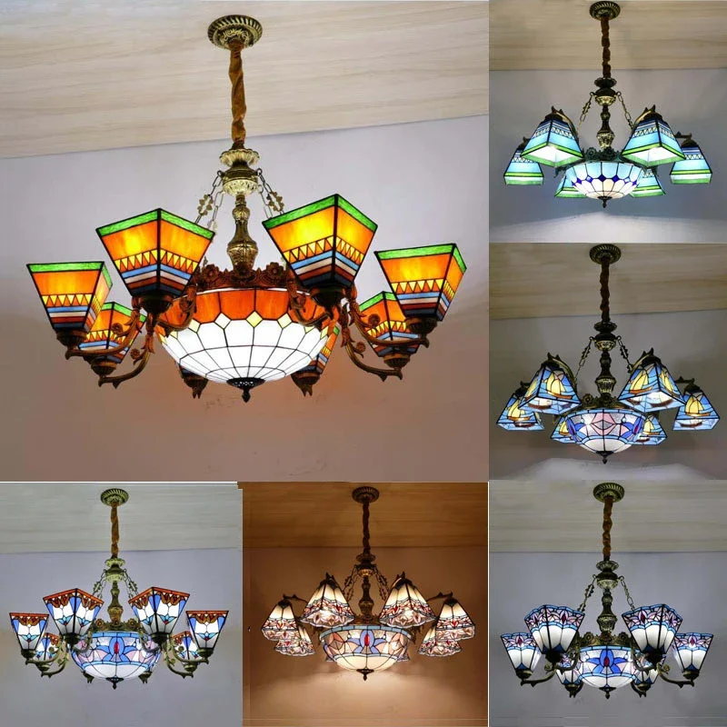 ABEL Tiffany European Living Room Pendant Lamp American Chandelier Bedroom Restaurant Bar Caf é Colour Glass Chandelier