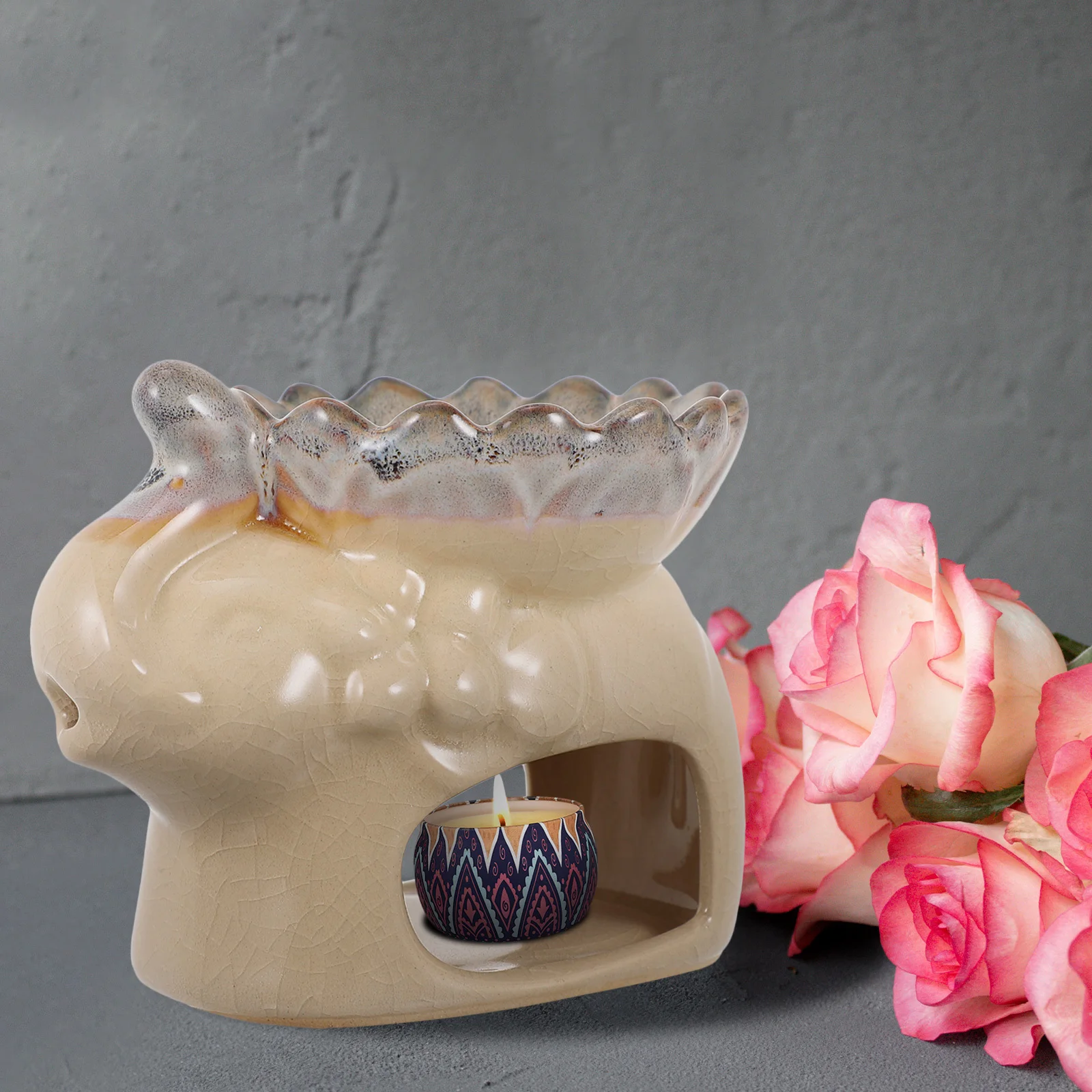 

Delicate Ceramic Aromatherapy Burner Lotus-Elephant Shape Incense Holder for Desk Meditation Space Home Decor Office Censer