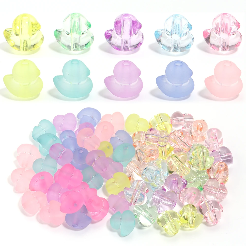 50Pcs/Lot 14x15mm Candy Color Acrylic Beads Cartoon Duck Spacer Loose Beads For DIY Craft Ornament Making Finding Accessories