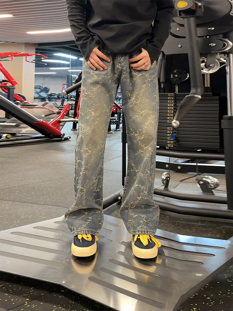 

American Retro Cleanfit Embroidered Flared Jeans Men's Straight Leg Long Pants High Street Design Sensation Autumn Winter Tre...