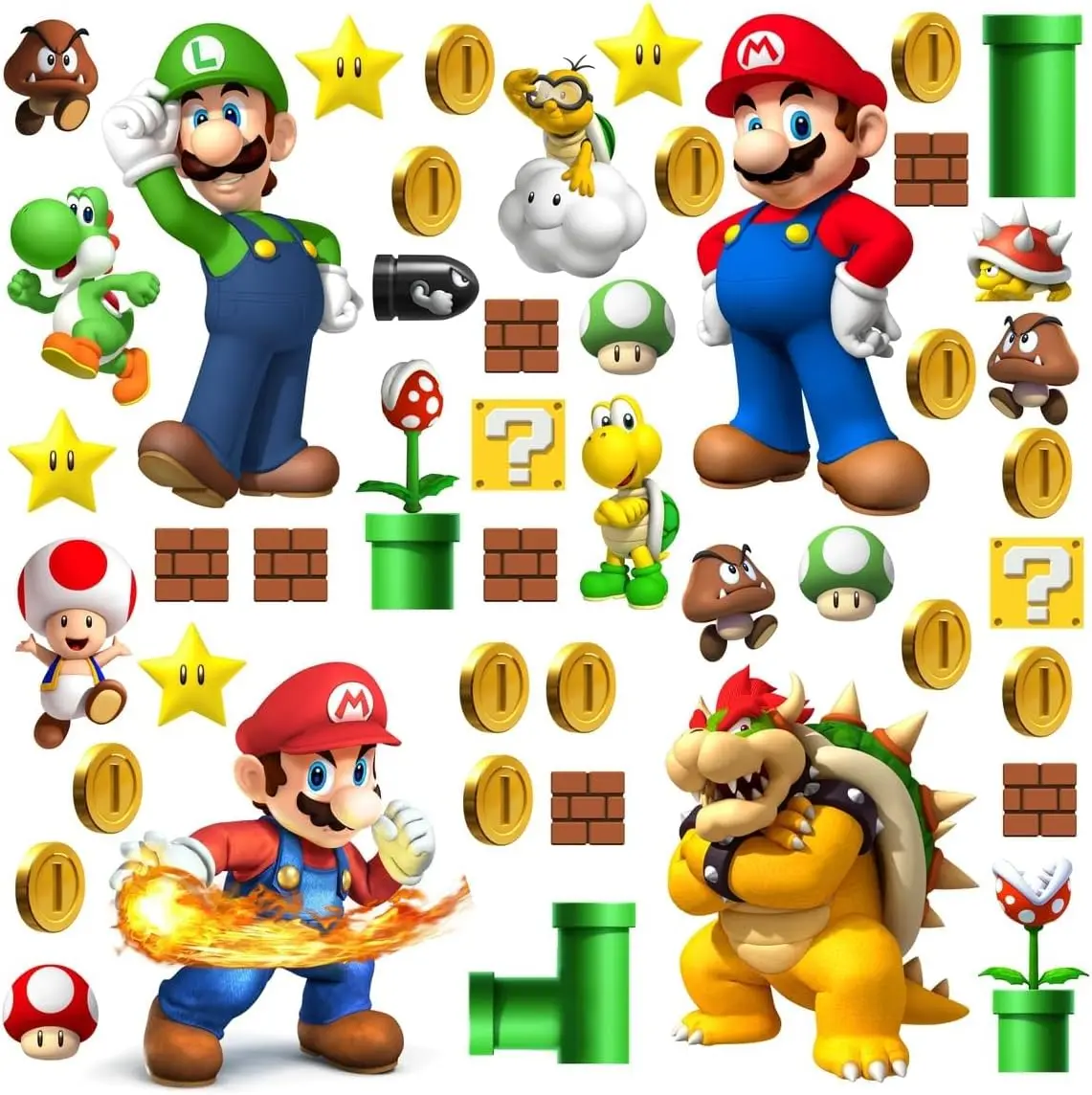 Large Super Mario Bros Wall Decal Set - Build a Scene with Peel & Stick Stickers for Kids' Rooms