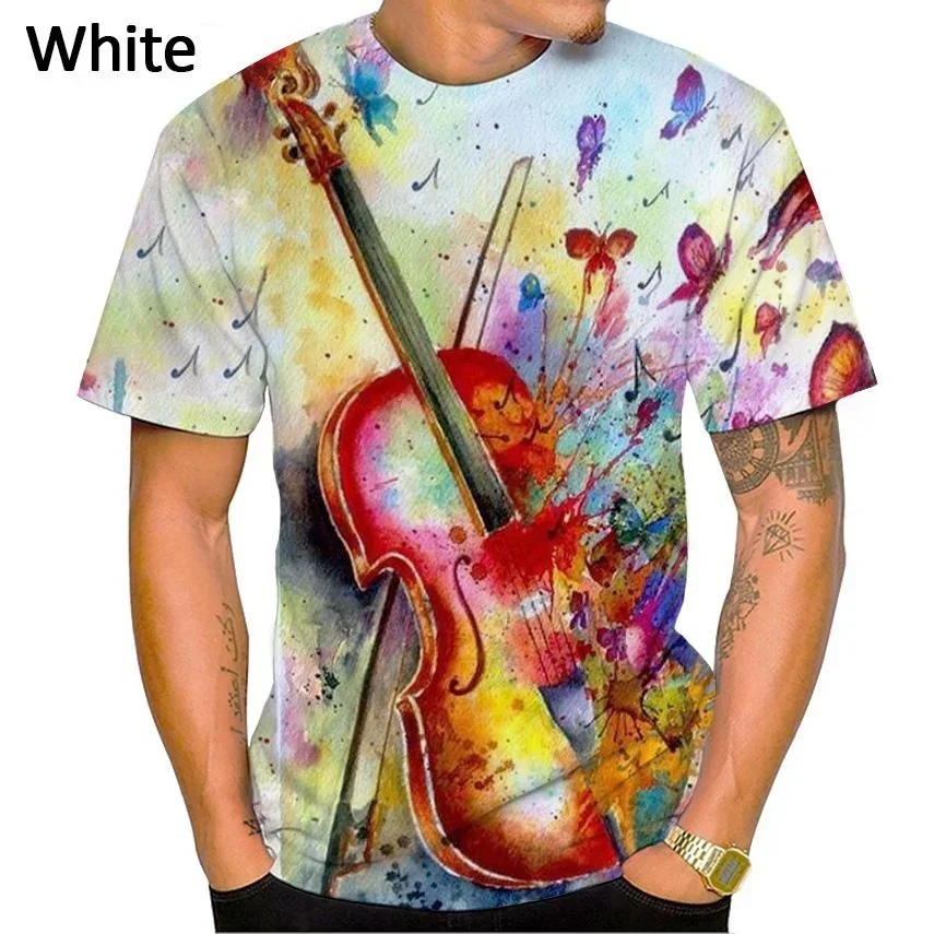 Summer Cool Music Note Guitar Violin 3D Printing T-Shirt Fashionable Hip Hop Rock Prin Short Sleeve T-Shirt